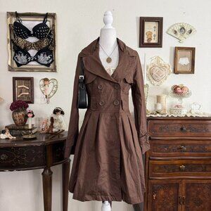 y2k girly grunge twee brown flared coat